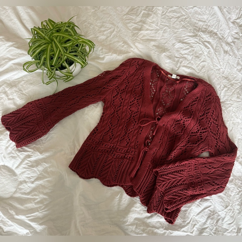 Cato Deep Red Orange Knit Cardigan, size Medium